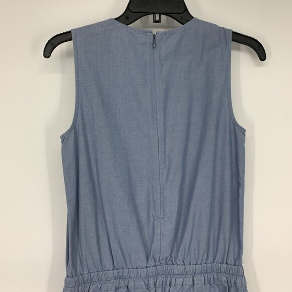 J.Crew Jumpsuit Blue Chambray Sleeveless V Neck Skinny Pockets - Picture 7 of 10